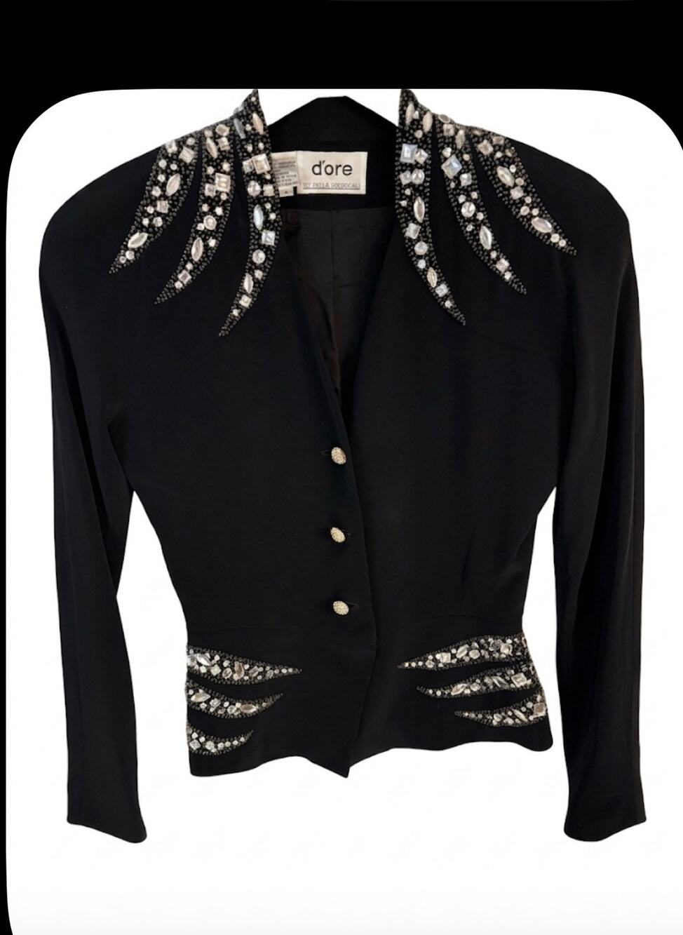 90s Gothic Glam Rhinestone Embellished Blazer Black Crystal Tuxedo Jacket